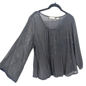 Denim & Supply Ralph Lauren Top Womens Large Blue Diamond Aztec Semi Sheer Boho